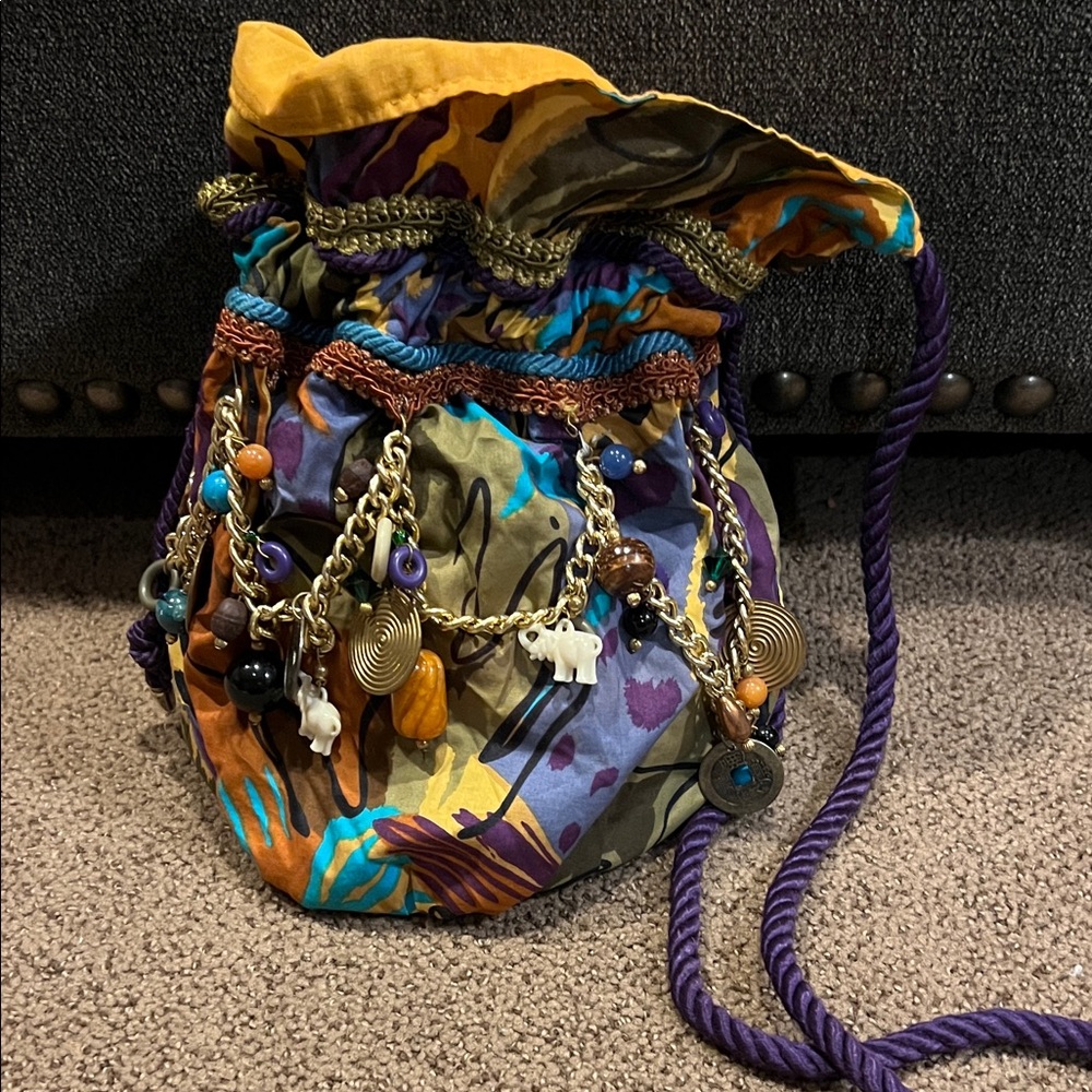 Boho crossbody bag chain with charms coins elephant beads